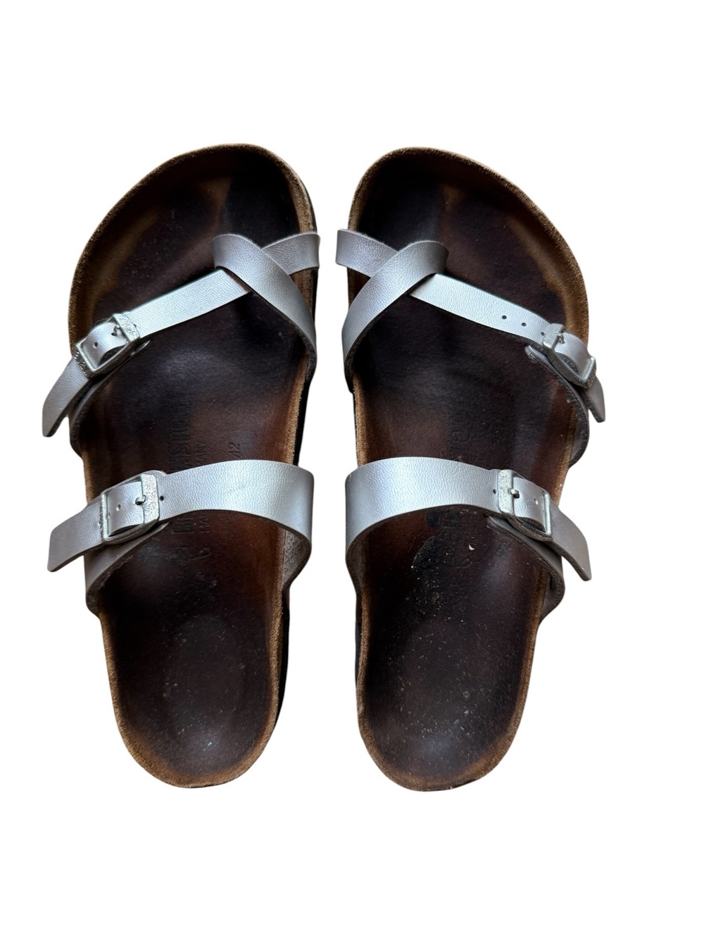 Birkenstock Mayari Silver Leather Double-Strap Sandals
